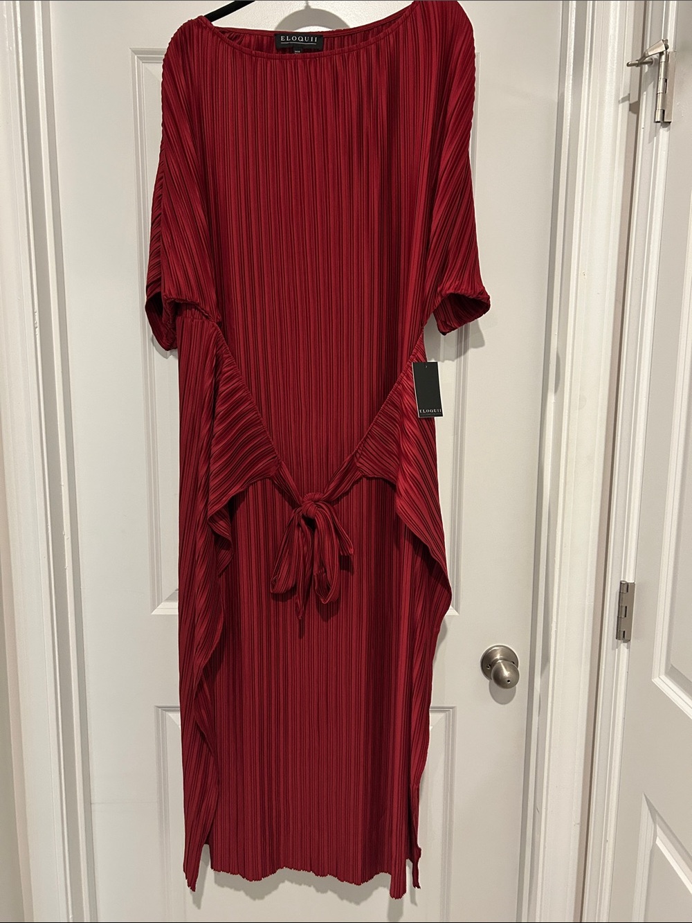 Eloquii Deep Red Pleated Tie-Front Midi Dress